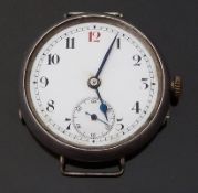 Continental silver gentleman's trench style wristwatch with inset subsidiary seconds dial,