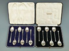Two cased sets of six hallmarked silver tea or coffee spoons, both sets 60g,