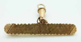 A yellow metal brooch and clip to hold a fob watch, 5.