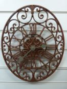 Newgate Chatsworth oval garden / patio clock in rust coloured finish with Roman numerals,