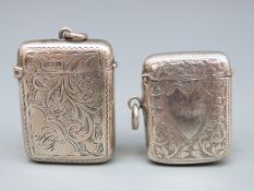Two Edward VII hallmarked silver vesta cases with engraved decoration, one Birmingham 1909,