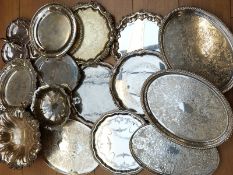 A quantity of silver plated serving dishes,