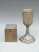 A pewter tea caddy with Ruskin cabochon (H10 x W8.5 x D8.