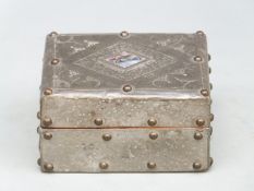 A pewter box with inset abalone in the Liberty style,