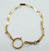 A yellow metal Albert made up of rectangular links, marked 14k, 13.