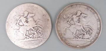Two George III crowns one 1819 NF,