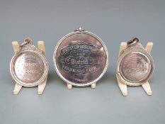Three Victorian hallmarked silver farming or agricultural medals including Chester-Le-Street
