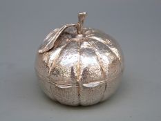 Hallmarked silver novelty trinket pot formed as a gourd or pumpkin, import marks for London 1978,