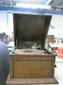 Columbia Viva Tonal Grafonia oak cased wind up table top gramophone together with 6 contemporary 78