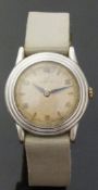 Omega Art Deco style wristwatch with blued hands, Arabic numerals, champagne face,