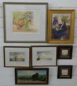 Signed limited edition print 'Primroses' together with five original watercolours etc including