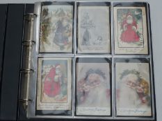 An album of Christmas, Easter and birthday cards, includes embossed, humorous,