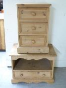 Small pine chest of drawers and a pine unit,