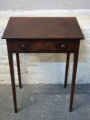 A small 19thC side table or desk with single drawer,