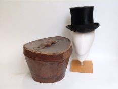 Lincoln Bennett silk top hat in vintage leather case initialled HB