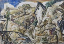 Abstract painting of a Swiss landscape indistinctly signed lower right,