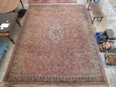 Large pink and blue ground rug,