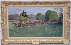 Louis Ferdinand Malespina (1874-1969) oil on canvas horse race (believed Arc de Triomphe) with