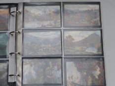 An album of postcards including Ernest Longstaffe examples, some topographical including Ireland,