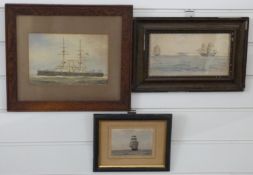 A 19thC watercolour of a British battleship,