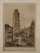 Carl Winter etching Rouen cathedral,