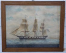 Louis Gamain 1803-1871 watercolour maritime scene sailing ship with coast beyond,