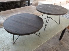 Two ex-Superdry small rustic coffee tables, diameter 60cm,