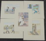 Ann Dickinson five Ethiopian watercolours of village scenes including elders, c2001 - 2015,