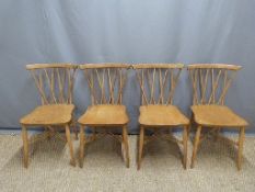 A set of four light elm retro Ercol candlestick chiltern dining chairs