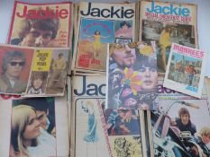 Approximately 150 issues of Jackie Magazine from the 1960s along with 3 Jackie posters with Beatles,