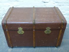 Ash bound large steamer or travelling trunk with lift out tray,