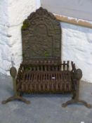 A cast iron fire back dated 1697, width of basket 55cm,