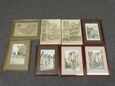 Quantity of local watercolours etc including Bristol and Nailsworth and a framed map of