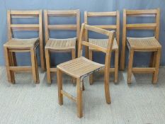 Twelve retro c1950s beech stacking chairs with metal fittings