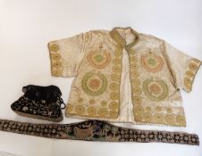 A Chinese or similar bolero jacket with gold thread embroidered decoration,