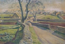 Allinson framed print 'Cotswold Crossroads', label verso,
