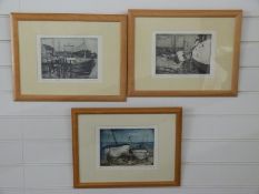 Charlotte Harvey three signed limited edition etchings of boats, all from an edition of 100,