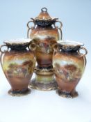 A large ceramic retro vase garniture circa 1930s