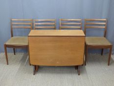 Retro G Plan drop leaf table and six upholstered chairs,