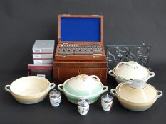 19thC tea caddy, Swedish ship gauge set, seven Samsonite boxed wallets,