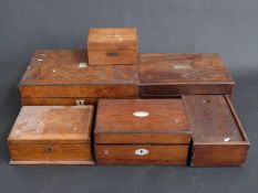 Six 19thC work boxes and writing slopes including mahogany,