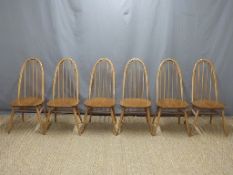 Six Ercol light elm dining chairs