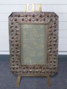 A 19th/ 20thC Arts and Crafts hammered copper and brass easel backed screen with Chinese