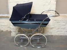 Silver Cross vintage pram in two tone blue with hood and cover,