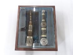 Victorian cased Aden to Bombay submarine telegraph cable samples with bevelled glass front and