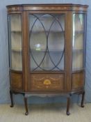 A late 19thC mahogany inlaid display cabinet raised on cabriole legs,