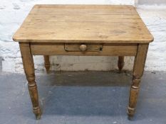 A 19thC pine kitchen table with single drawer