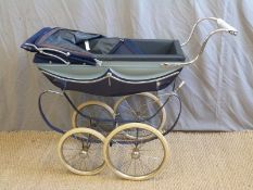 Silver Cross vintage dolls pram in two-tone blue with hood and cover