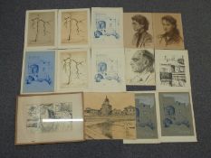 Jan Korwin folio of pastel drawings and prints