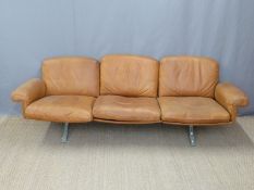 Retro leather sofa, probably 1970's Italian, with leather 'stitched' decoration,
